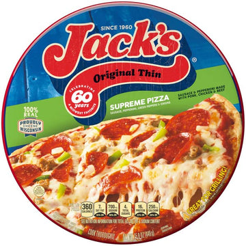 Jack'S Original Thin Supreme Pizza - Sausage And Pepperoni, Made With Pork, Chicken And Beef - 100% Real Wisconsin Cheese - 4 Pa