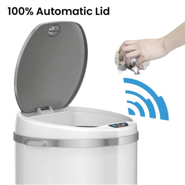 Itouchless 13 Gallon Touchless Sensor Trash Can With Odor Filter System, Round White Steel Garbage Bin, For Home, Kitchen, Pale