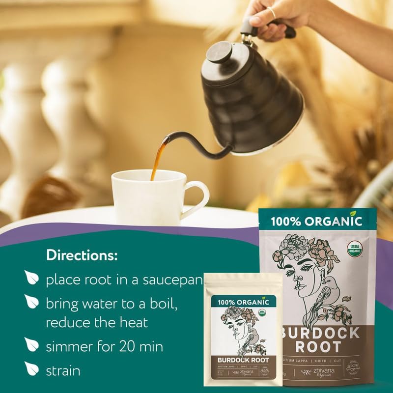 Zhivana Organics Burdock Root Tea – Organic Herbal Tea, 4 Ounces