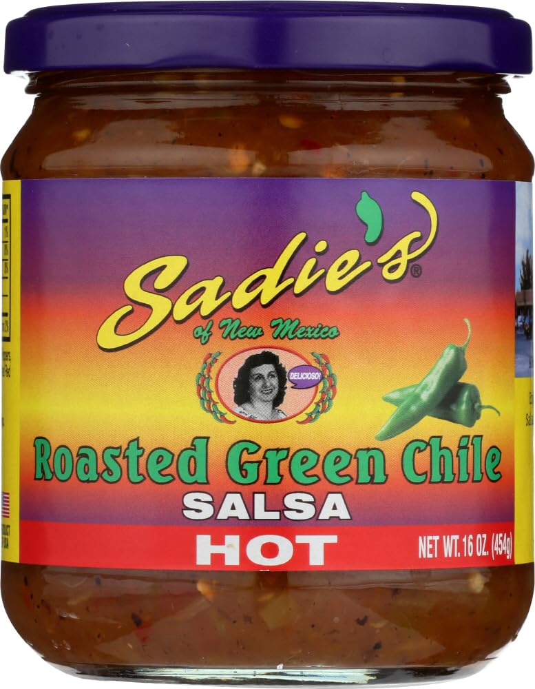 Maratttto Sadies of New Mexico Roasted Green Chile hot Salsa 16 OZ. (Pack of 6)