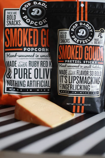 POP DADDY Flavored Pretzel Sticks, Smoked Gouda, 7.5oz Individual Bags, 3 Pack