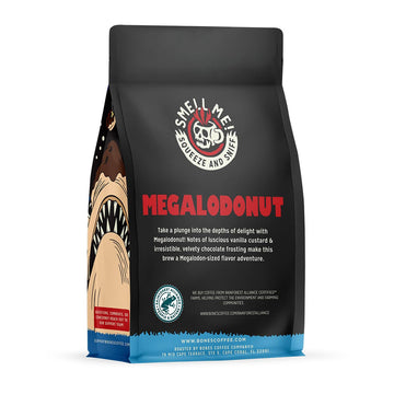 Bones Coffee Company Megalodonut Whole Coffee Beans Boston Cream Donut Flavor, Low Acid Flavored Coffee, Made With Arabica Coffee Beans, Medium Roast Gourmet (12 Oz)