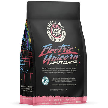 Bones Coffee Company Electric Unicorn Flavored Whole Coffee Beans Fruity Cereal With Milk Flavor | 12 Oz Medium Roast Low Acid Coffee | Coffee Gifts & Beverages (Whole Bean)