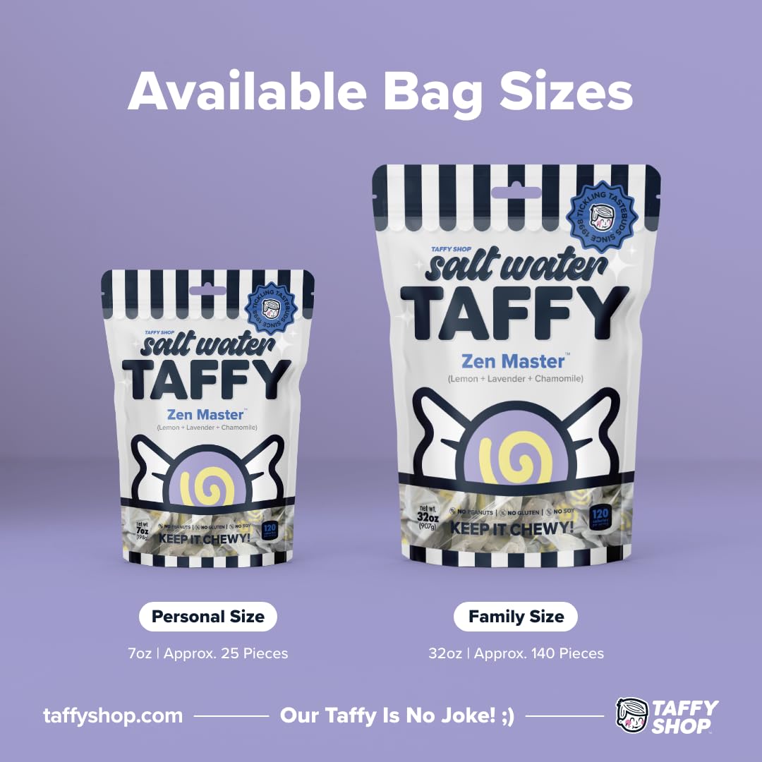 Taffy Shop Zen Master, Lemon Lavender Chamomile Salt Water Taffy - Gourmet Soft Chewy Candy, Bulk Sweet Snack, Fresh Gift & Glut