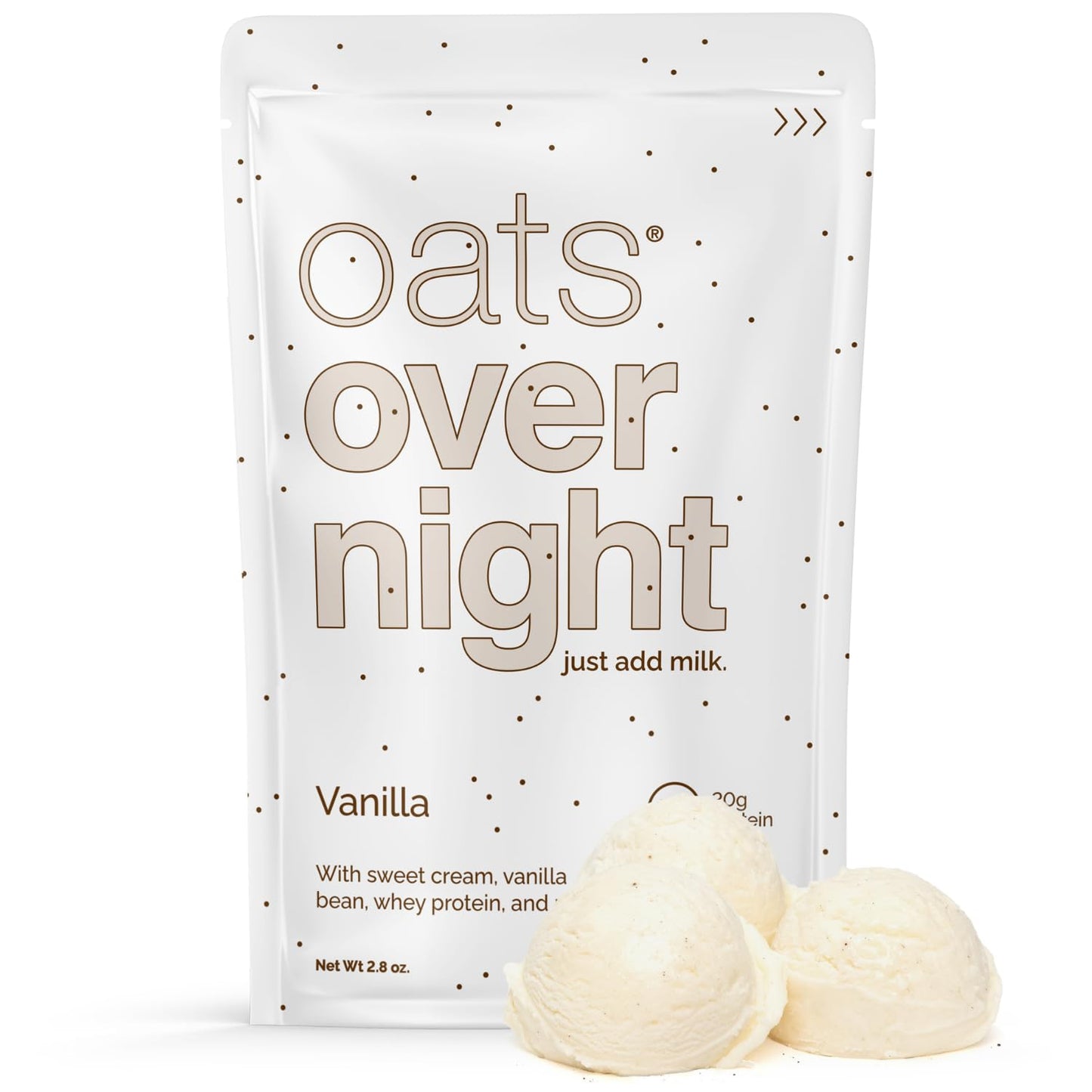 Oats Overnight Vanilla - Overnight Oats With 20G Whey Protein High Fiber Breakfast Protein Shake - Gluten Free Oatmeal Non Gmo High Protein Oatmeal (2.8 Oz Per Meal) (8 Pack)