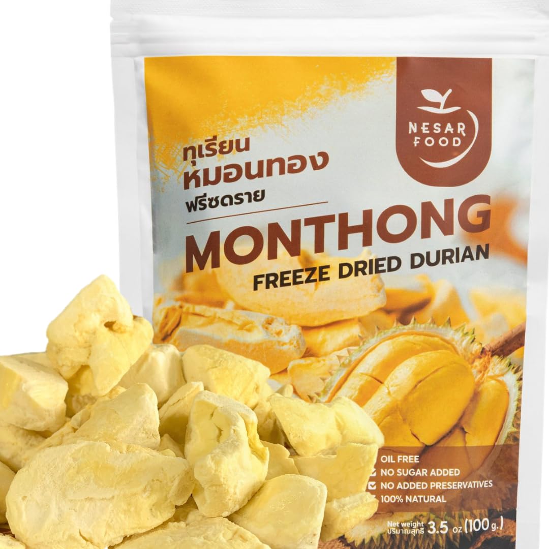 Nesar Food Top-Grade Freeze Dried Durian 100% Freeze Dried Fruit Real Fruit Snack Natural 100 G No Sugar Added. Natural Freeze Dried Fruit Crunchy Fruits And Delicious (3.5 Oz Pack Of 1)