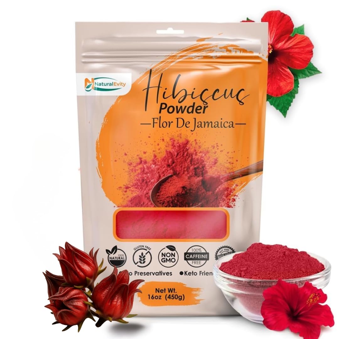 Naturalevity Hibiscus (Gudhal) Powder For Hair & Face (16 Oz) | 100% Pure Hibiscus Sabdariffa | Supports Fuller-Looking Hair & Fresh-Looking Skin | Ayurveda-Inspired | Diy Beauty Tea Baking & Smoothies | Vitamin C-Rich Antioxidant-Rich Non-Gmo
