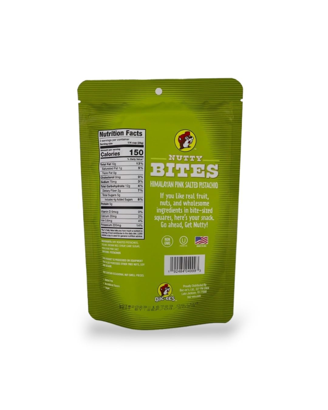 Buc-ee's Nutty Bites - Sweet & Crunchy Nut Clusters, Gluten-Free Snack, 3 Ounce, Himalayan Pink Salted Pistachio