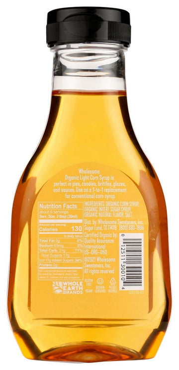 Wholesome Sweeteners 7.7-Ounce Organic Light Corn Syrup, Non GMO, Gluten Free & Vegan, for Baking and Glazing, 1 Pack