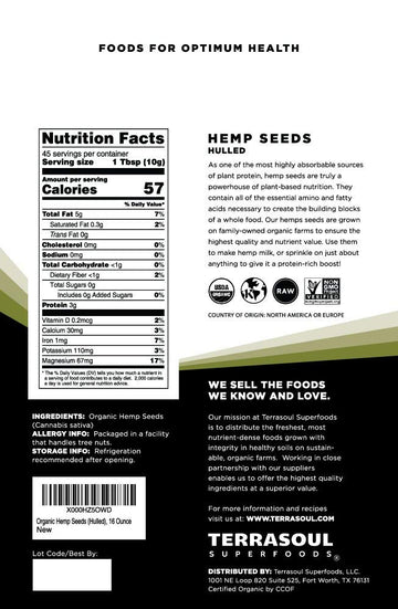Terrasoul Superfoods Organic Hemp Seeds, 2 Lbs (2 Pack) - Hulled | Fresh | Protein Rich | Omega Fats