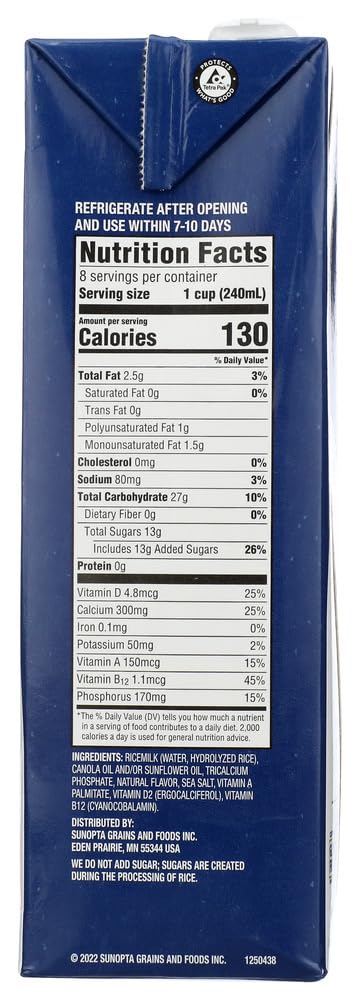 Rice Dream Enriched Vanilla Fresh Rice Drink, 64 Ounce - 6 Per Case.
