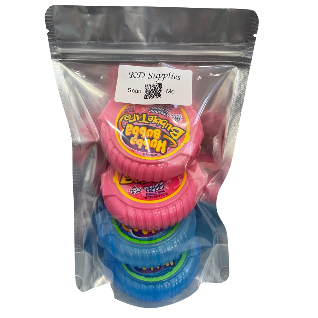 Hubba Bubba Original Bubble Tape and Hubba Bubba Sour Blue Raspberry Bubble Tape Bundle 6 Feet of gum Each Tape 2 Original Fla