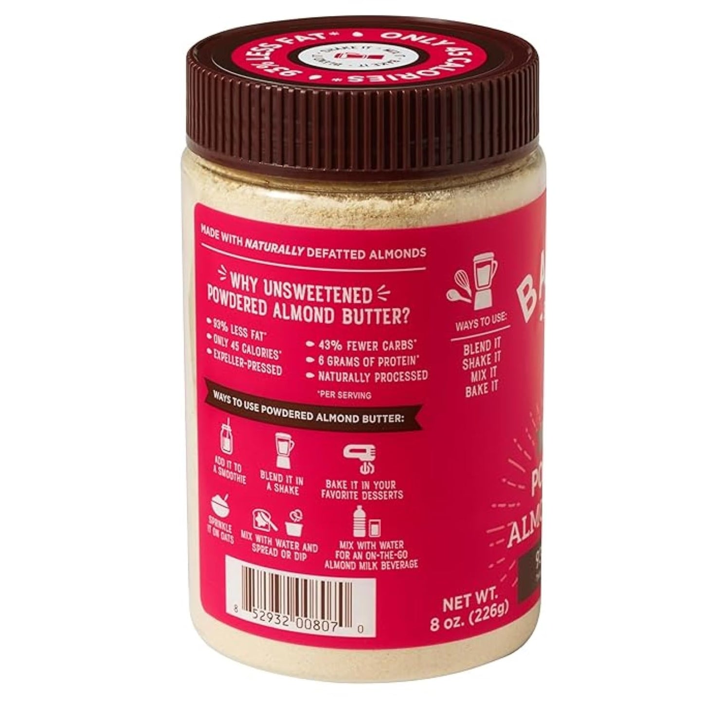 Barney Butter Powdered Almond Butter, Unsweetened, 8 Ounce Jar, No Added Sugar or Salt, Non-GMO, Gluten Free, Keto, Paleo, Vegan