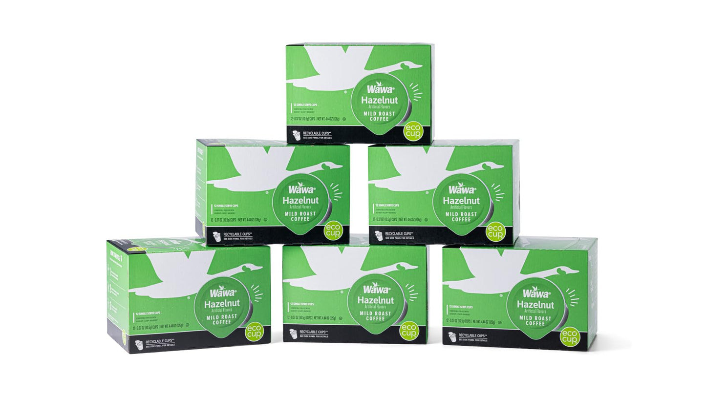 Wawa Hazelnut Mild Roast Single Cup Coffee Pods, 6 Boxes (72 Count)