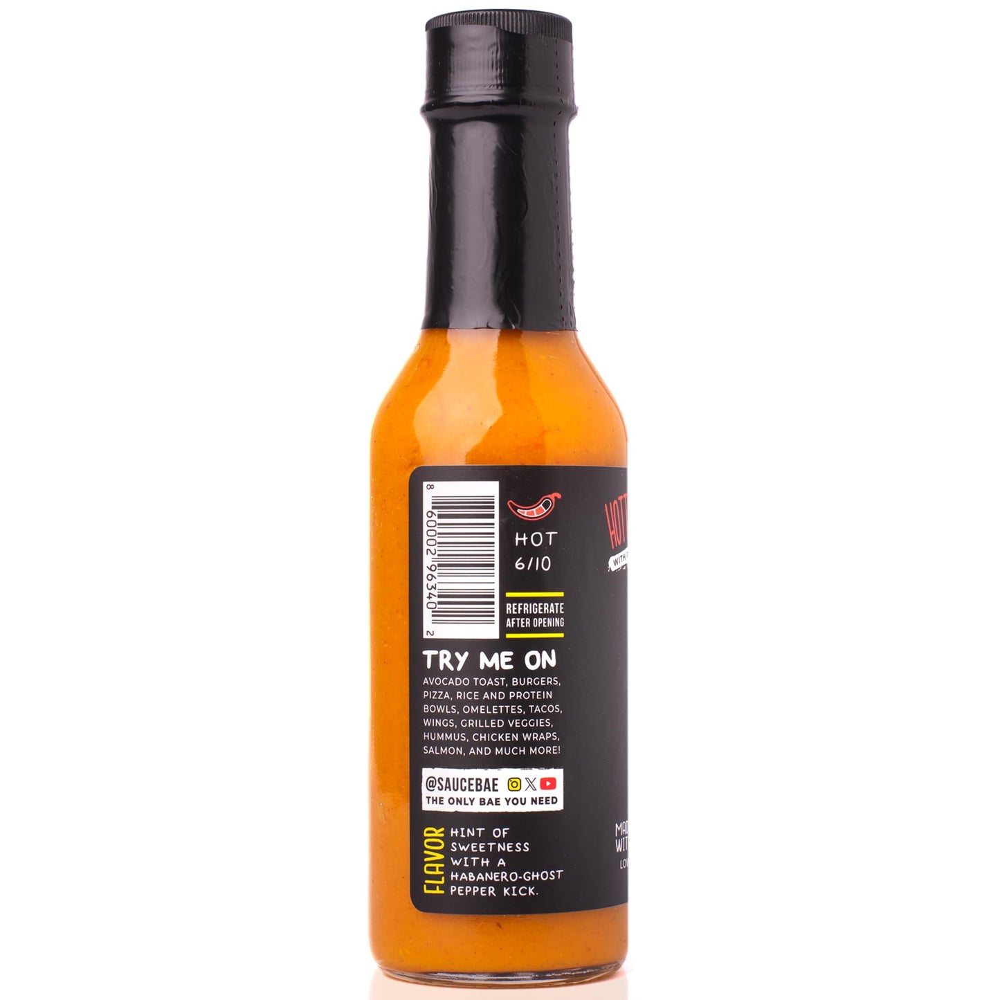 Sauce Bae Hotter Habanero All-Natural Hot Sauce, 5 fl oz - Hint of Sweetness with More Heat - Made of Pineapple, Turmeric & Ghos