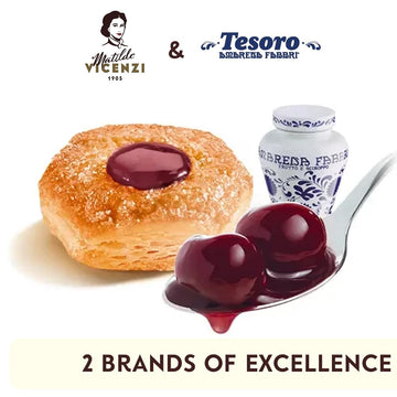 Tesoro Fabbri Wild Cherry Filling Gift Tin By Pasticceria Matilde Vicenzi, Cherry Cream Filled Puff Pastry Patisserie, Kosher Da