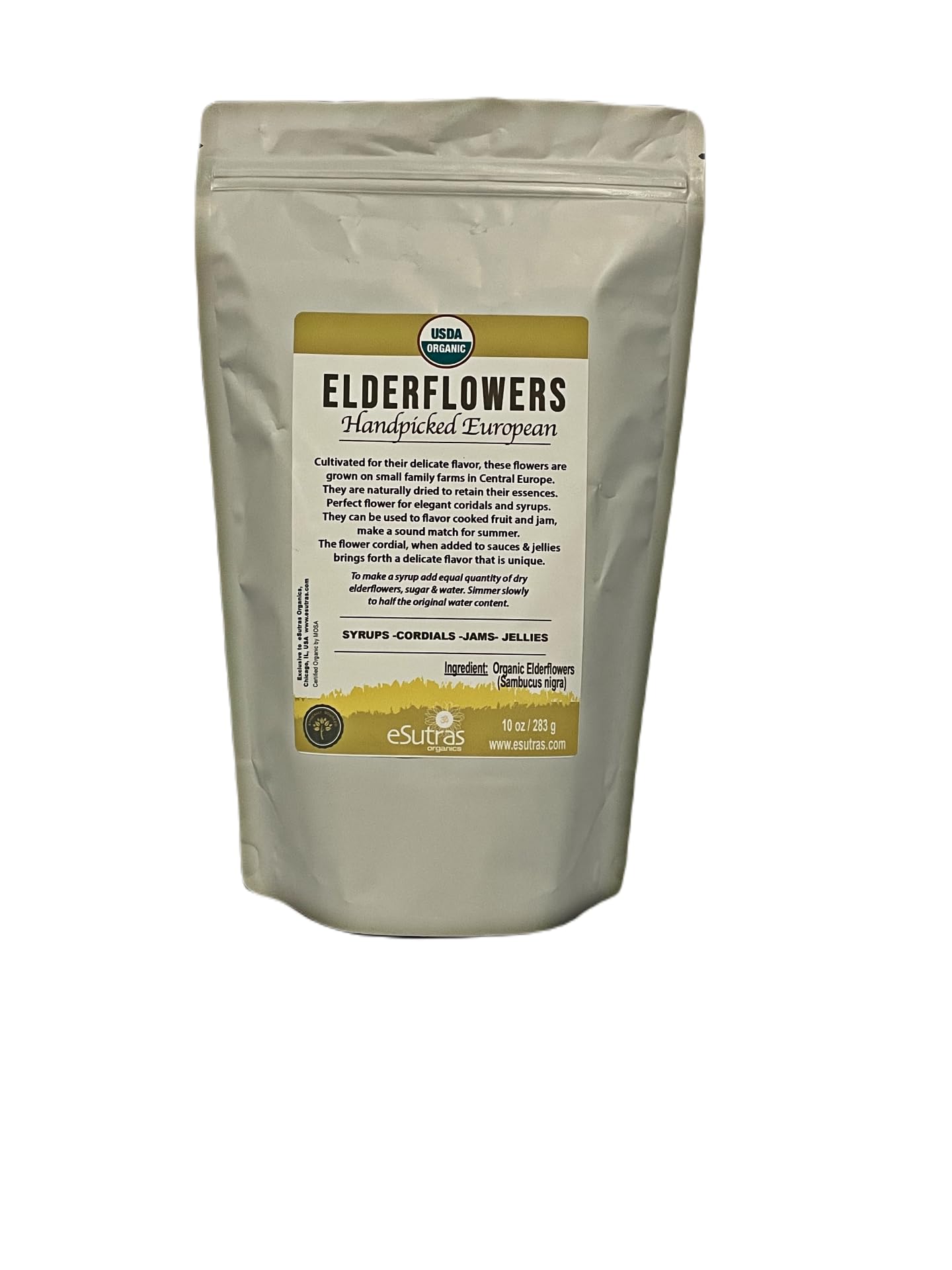 Elderflowers Organic Sambucus Nigra European Elder Flower Make Tasty Cordial Elderflower Syrup Beverage-Inspired Or Elder Flower Tea Resealable Bag 10 Oz
