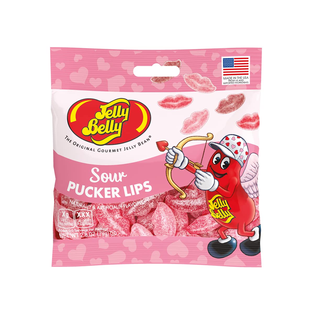 Jelly Belly Valentine Sour Pucker Lips 2.8 oz Grab & Go Bag