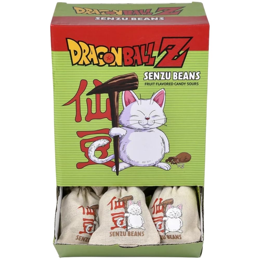 Boston America Dragonball Z Senzu Beans Candy 1 Collectible Korin Drawstring Bag Sour Green Apple Flavored Candy Green, Brown 2 Ounce (Pack Of 1)