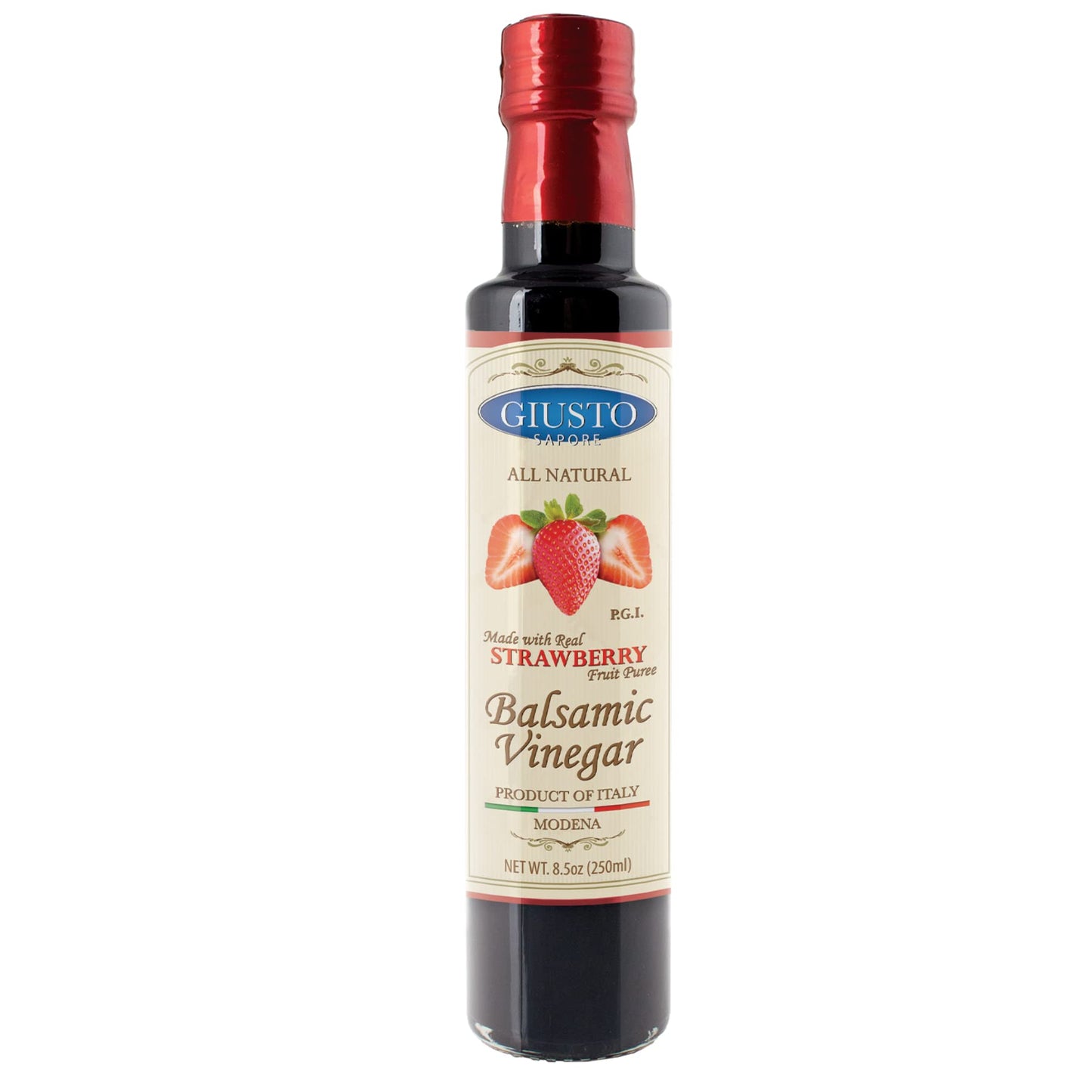 Giusto Sapore All Natural Strawberry Balsamic Vinegar Of Modena P.G.I. - Made With Real Strawberry Fruit Puree - Imported From Italy And Family Owned - 8.5Oz