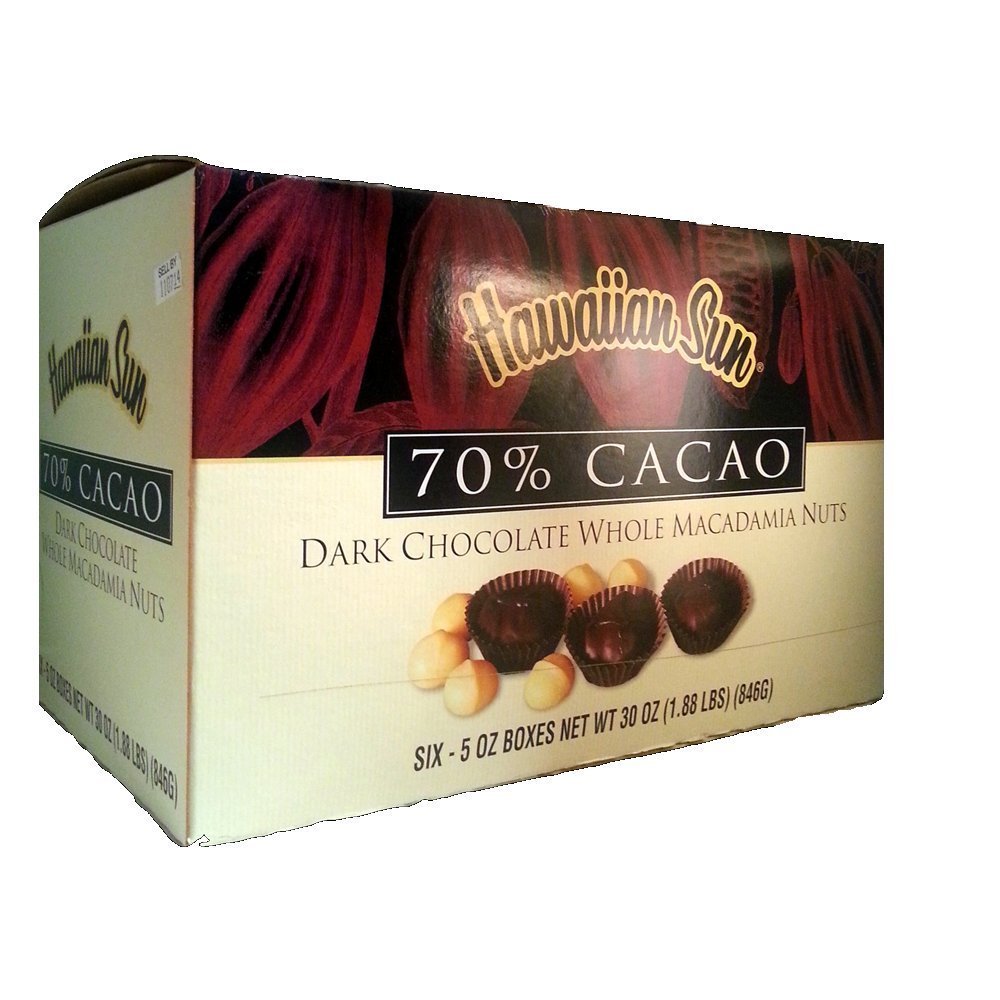 Hawaiian Sun 70% Cacao Dark Chocolate Whole Macadamia Nuts (6 Boxes)