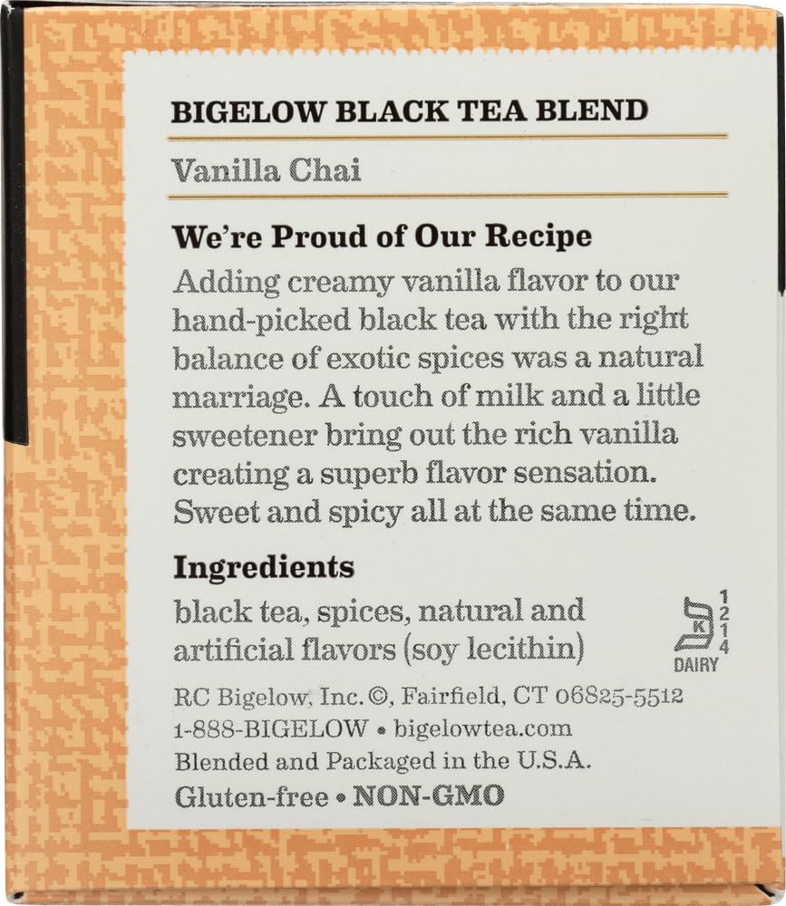 Bigelow Tea Chai Vanilla Tea Bags, 20 Count, Pack of 4