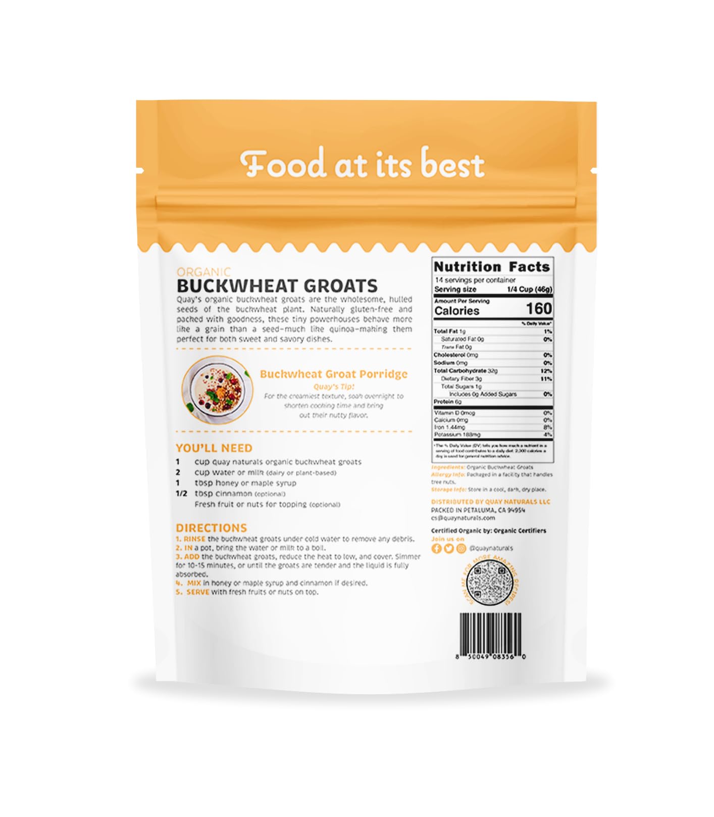 Quay Naturals Organic Buckwheat Groats 1.5 lb | Gluten-Free Ancient Grain Alternative | Non-GMO, Whole Buckwheat Groats, Vegan |