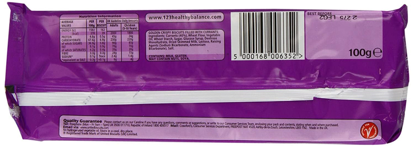 Crawfords Garibaldi Biscuits, 100g (Pack of 12), 3.52 Ounce, Model 4A-22Y2-81FZ