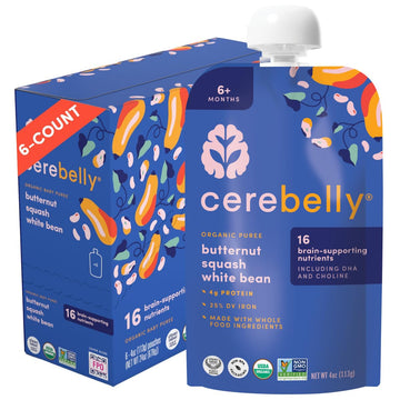 Cerebelly Organic Baby Food Pouches, Black Bean Sweet Potato Purees, 16 Nutrients, No Added Sugar & Non-GMO Toddler Snacks, 4 oz