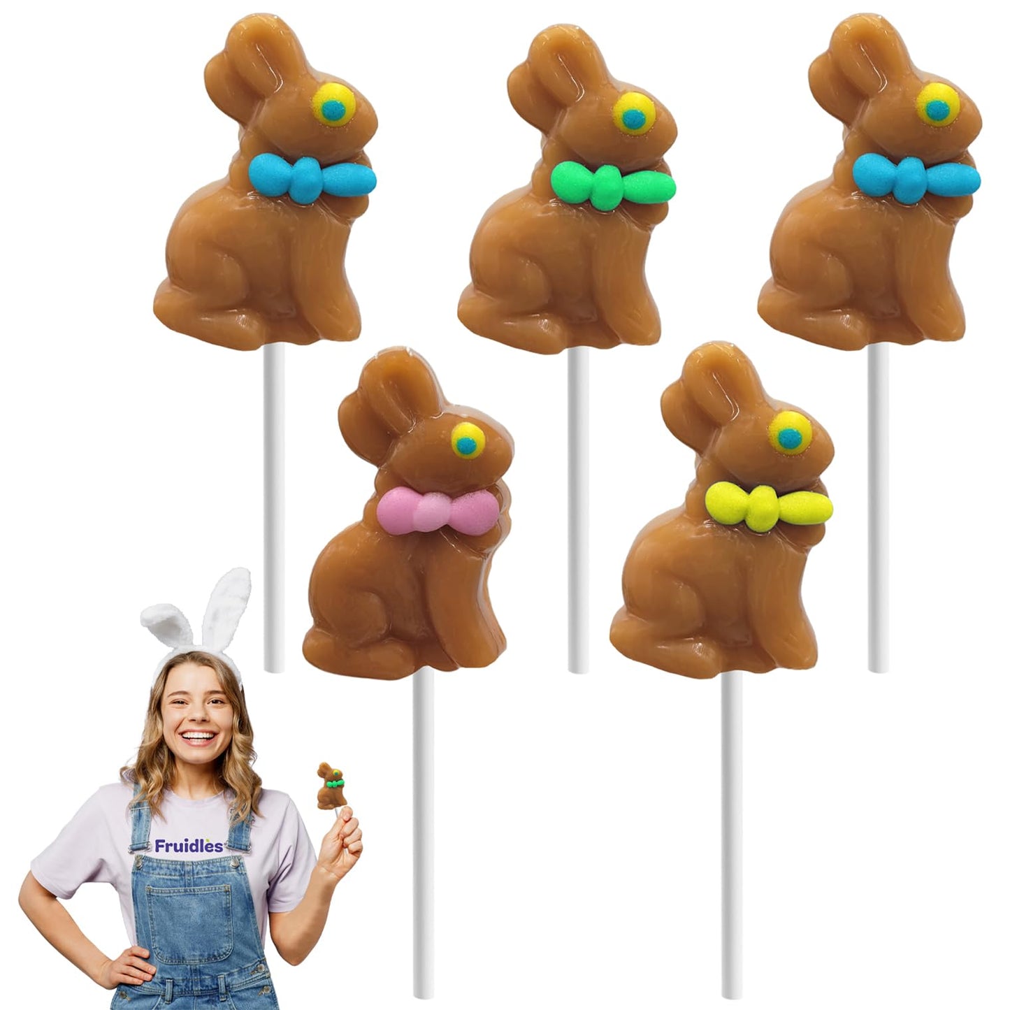 Fruidles Easter Bunny Lollipops Suckers Colorful Easter Eggs Fat-Free Individually Wrapped Pops (24-Pack)