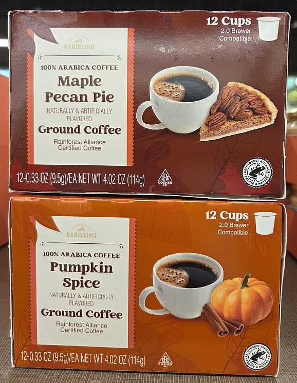 Barissimo Maple Pecan Pie & Pumpkin Spice Ground Cup Light Roast Coffee 4.02oz 114g (Two Boxes)