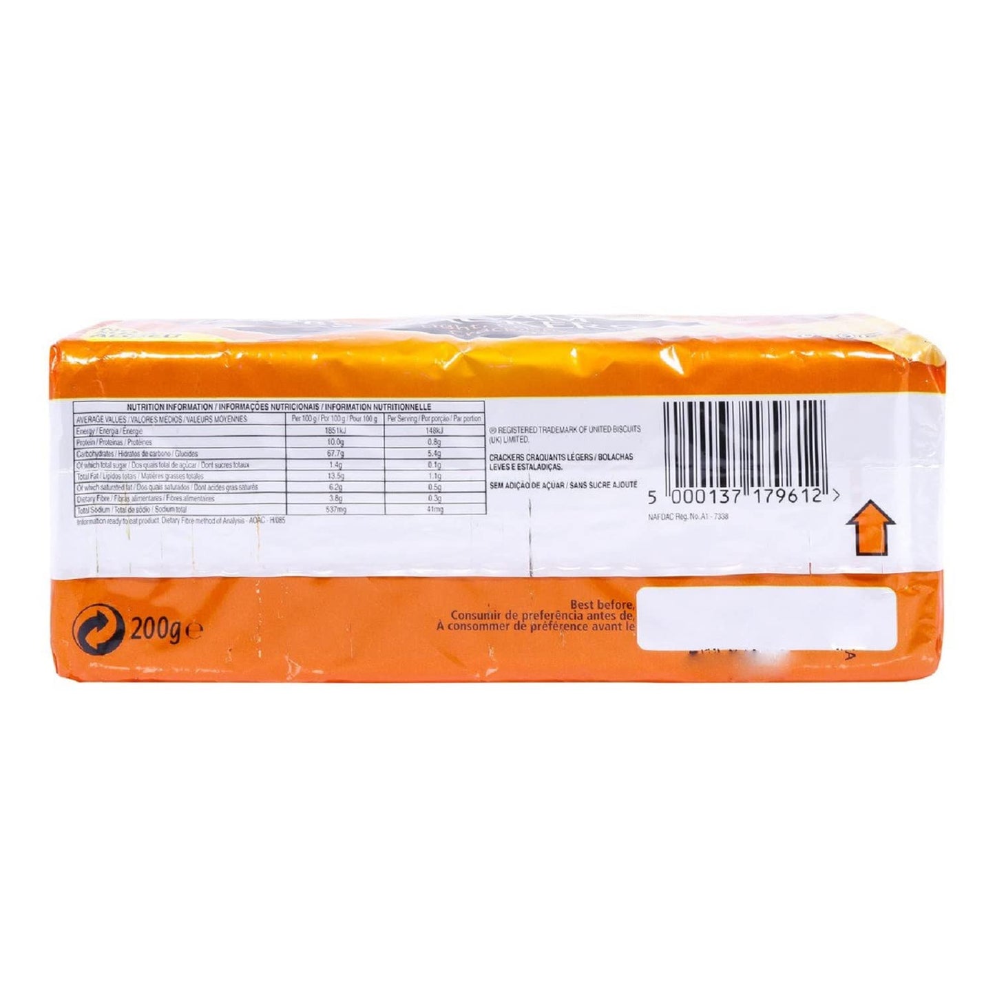 Jacobs Cream Cracker No Added Sugar 200G (Pack of 12)