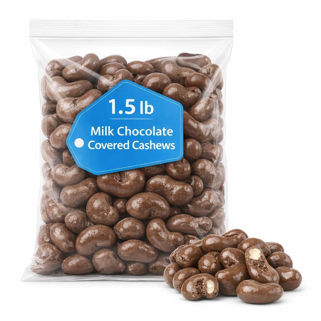 Milk Chocolate Covered Cashews, 1.5 lb Bulk Pack, Sweet Nut Snack