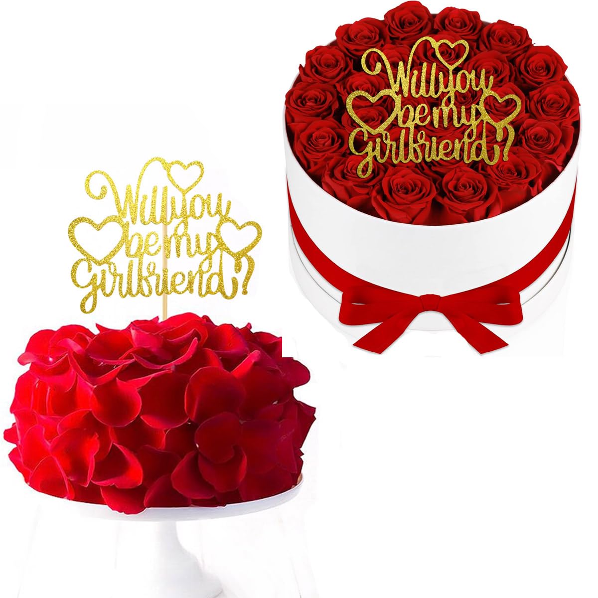 Will You Be My Girlfriend Cake Topper Glitter Love Heart Valentine S Day Cake Pick For Valentine S Day Theme Wedding Bridal Shower Birthday Party Flower Bouquet Accessories Gold