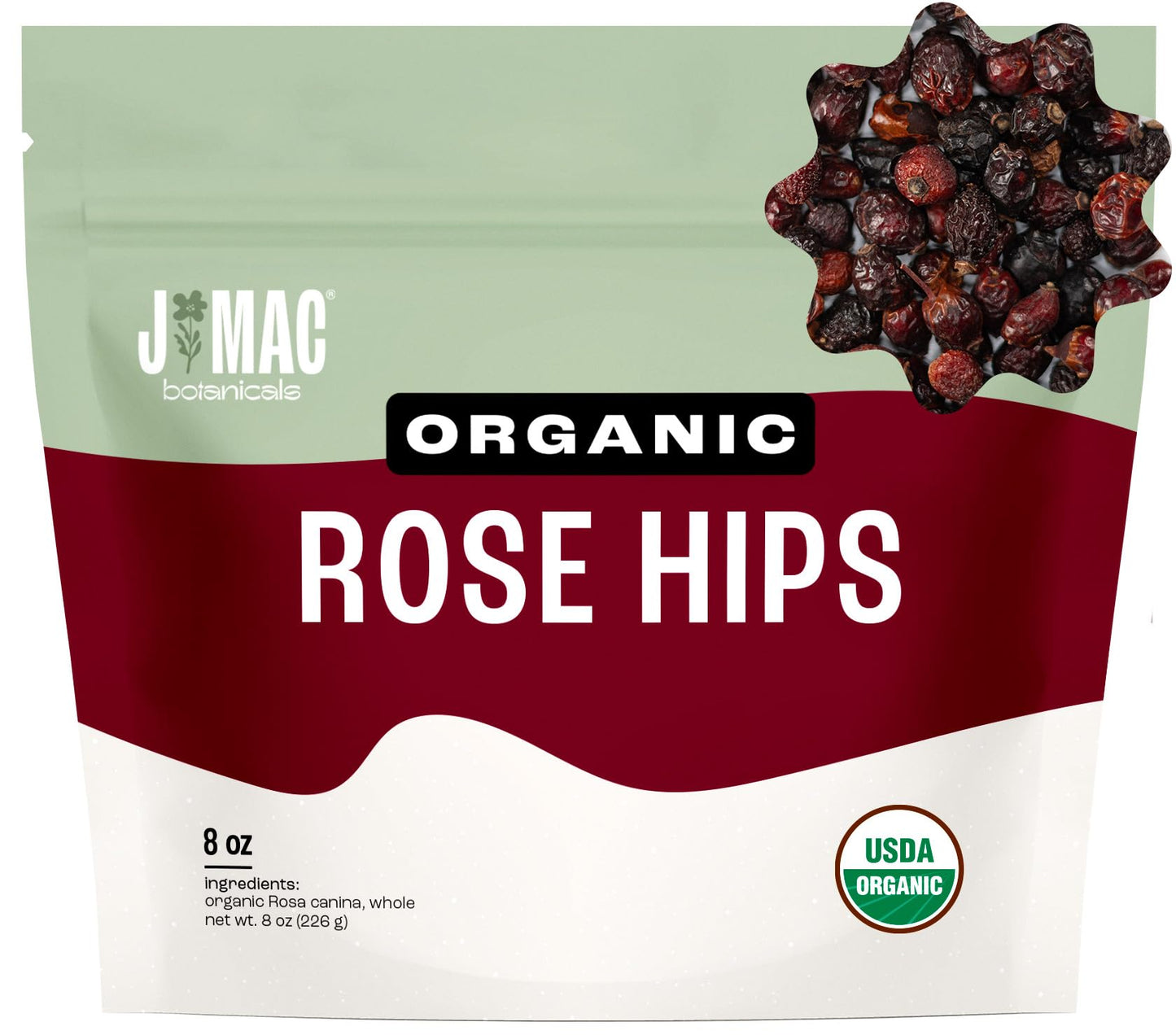 J Mac Botanicals Organic Rose Hips (8 Oz Bag) Whole Natural Organic Dried Rose Hips For Herbal Tea Rosehips Dried Organic Rosehip Tea Packaged In The Usa