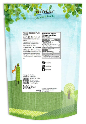 Food to Live Golden Flax Seeds, Raw Vegan, Kosher, 2.5 Pounds