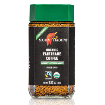 Mount Hagen Jar + Resealable Pouch Decaf Organic Freeze Dried Instant Coffee - Combo Pack | Eco-friendly, Fair-Trade, Medium Roa
