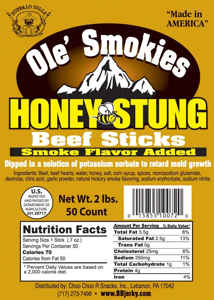 Buffalo Bills 2 Lbs Honey Stung 6'' Ole' Smokies Saddlebag (50 Beef Sticks Per Saddlebag)