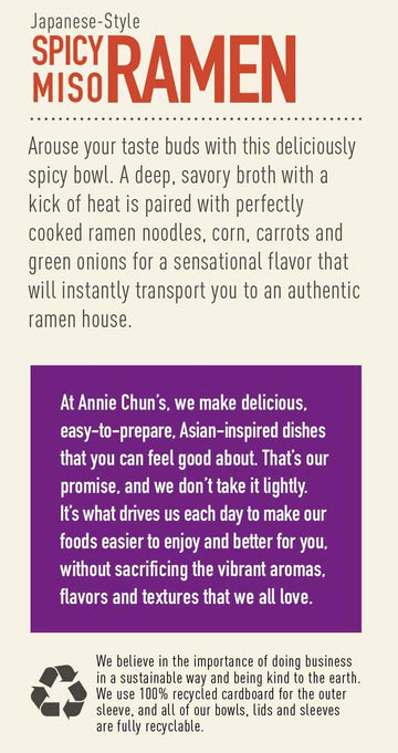 Annie Chun's Noodle Bowl Chun's Spicy Miso Ramen Bowl, Non-GMO, Vegan, 5.4 Oz