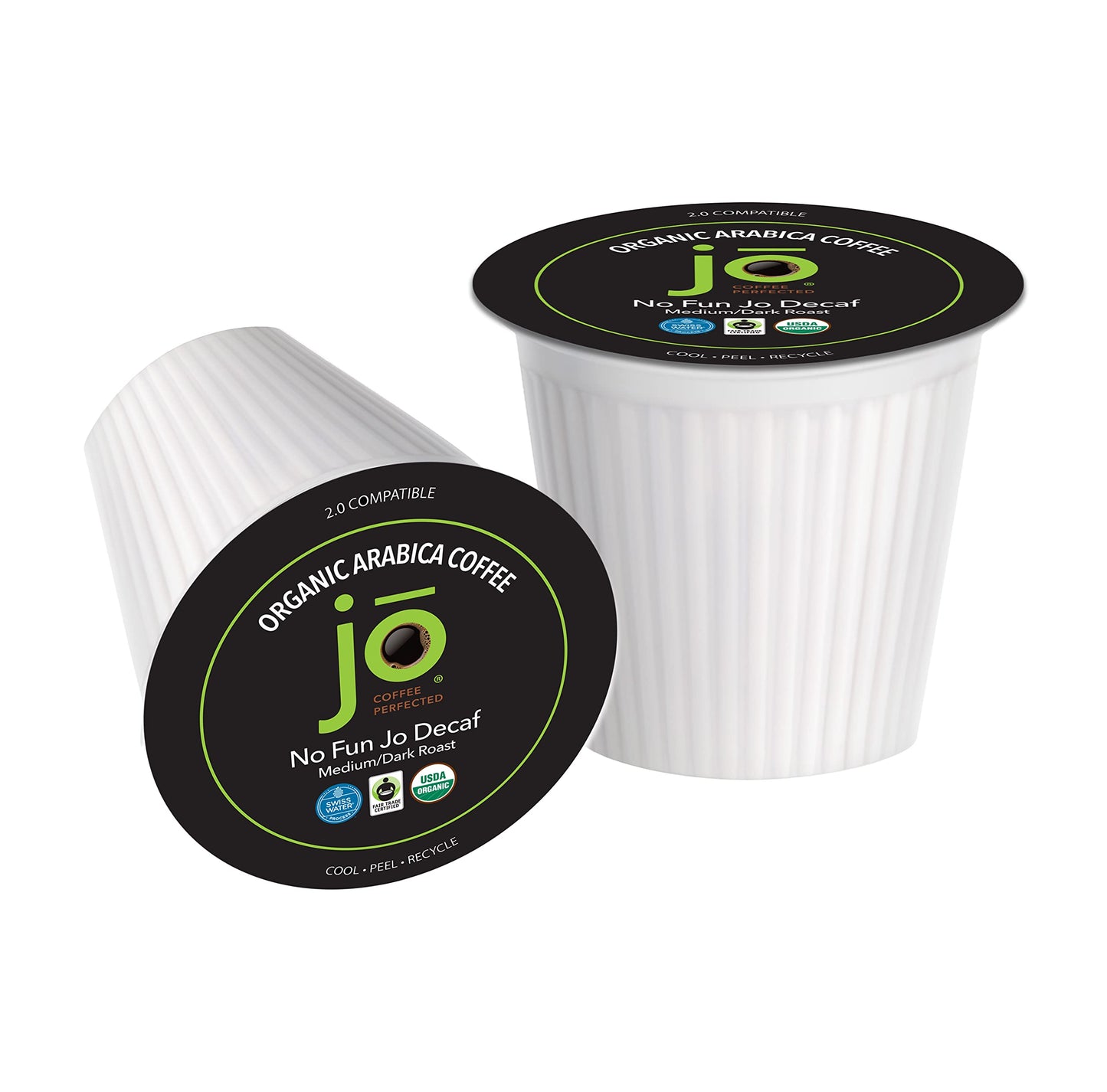 No Fun Jo Decaf: 4 Cups Sampler Organic Medium Dark Roast Swiss Water Process Coffee For Keurig K-Cup Compatible Beverage Makers Fresh Seal Single Serve Cups Fair Trade Certified Non-Gmo Gluten Free