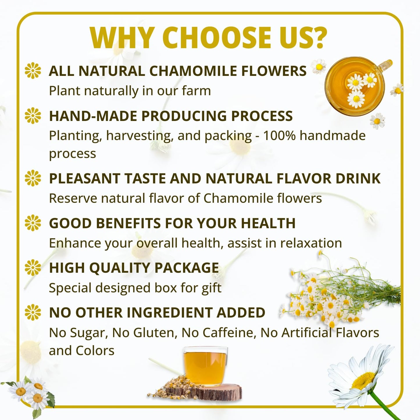 VIDA FARM Chamomile Tea Bags, Dried Herbal Flowers, Caffeine Free, Gluten Free, 100 Count