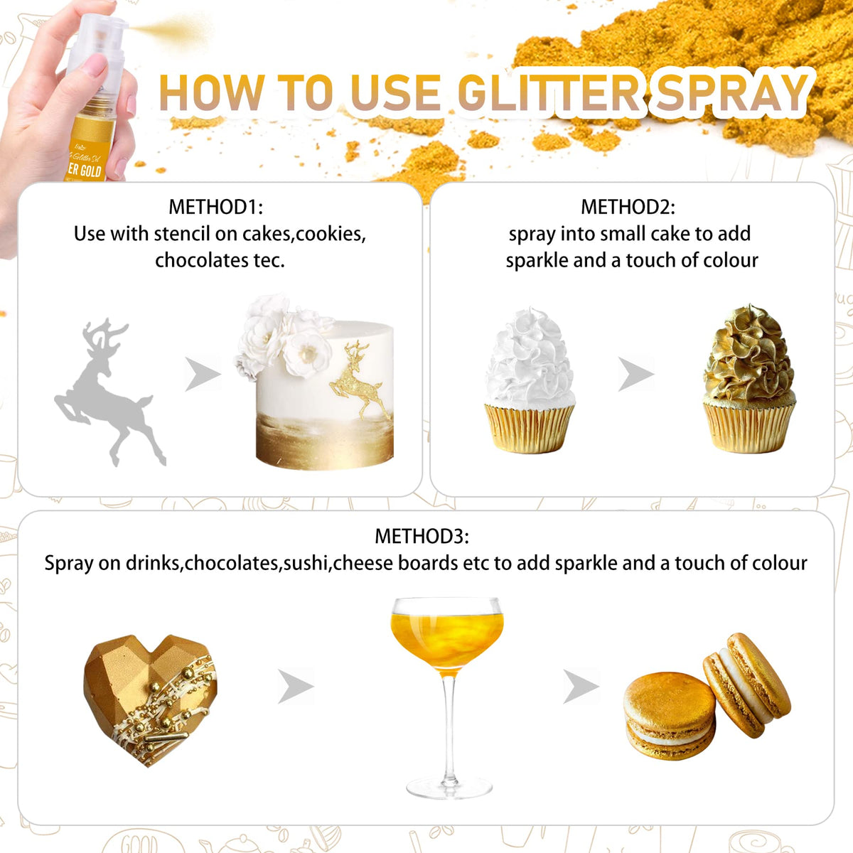 Limino Edible Glitter Spray - 22g Metallic Luster Dust for Cake Decorating, Baking, and Drinks - Red