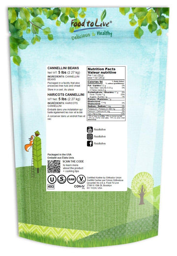 Food To Live - Cannellini Beans, 5 Pounds Dried White Kidney Beans, Sproutable, Vegan, Kosher, Sirtfood, Bulk. Rich In Fiber, Protein. Great For Minestrone Soup, Bean Salad, Stews, White Chili.