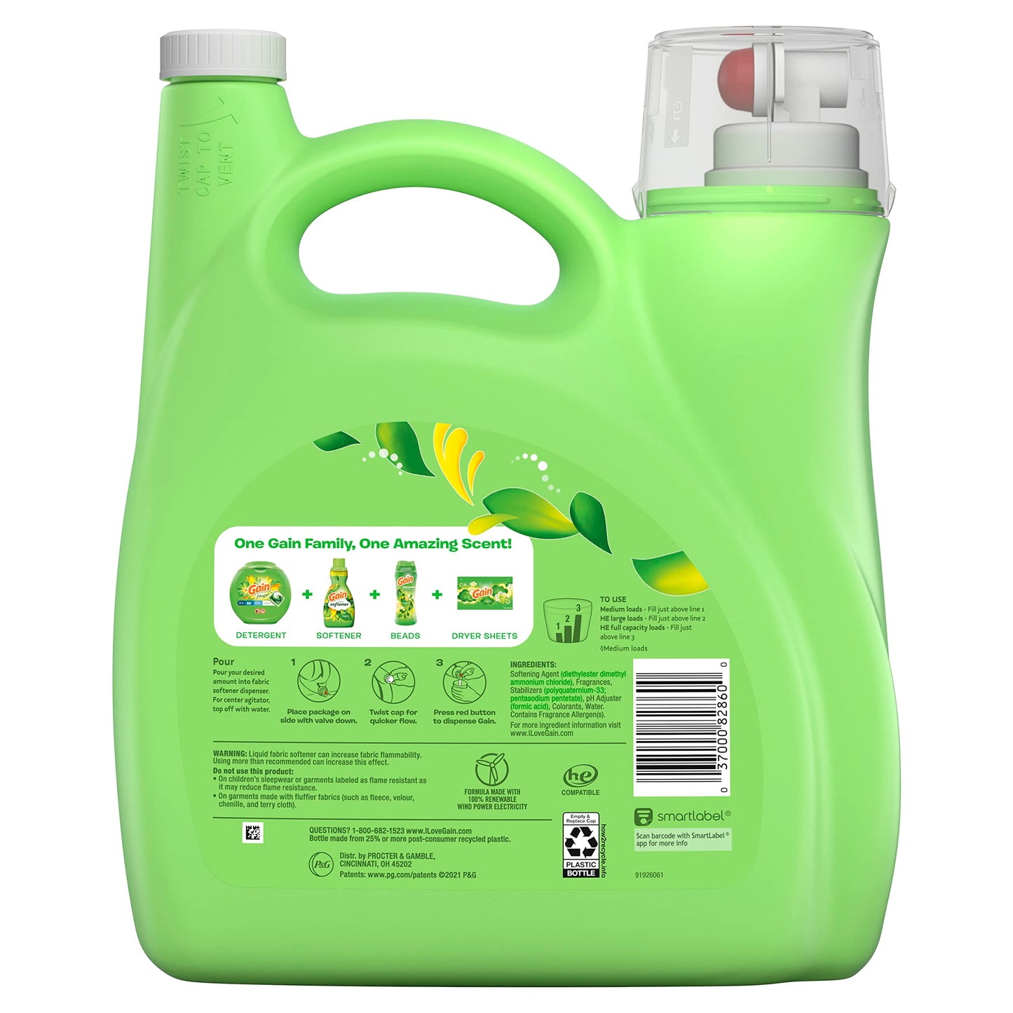 Gain Fabric Softener, Original Scent, 164 Fl Oz, 190 Loads, He Compatible