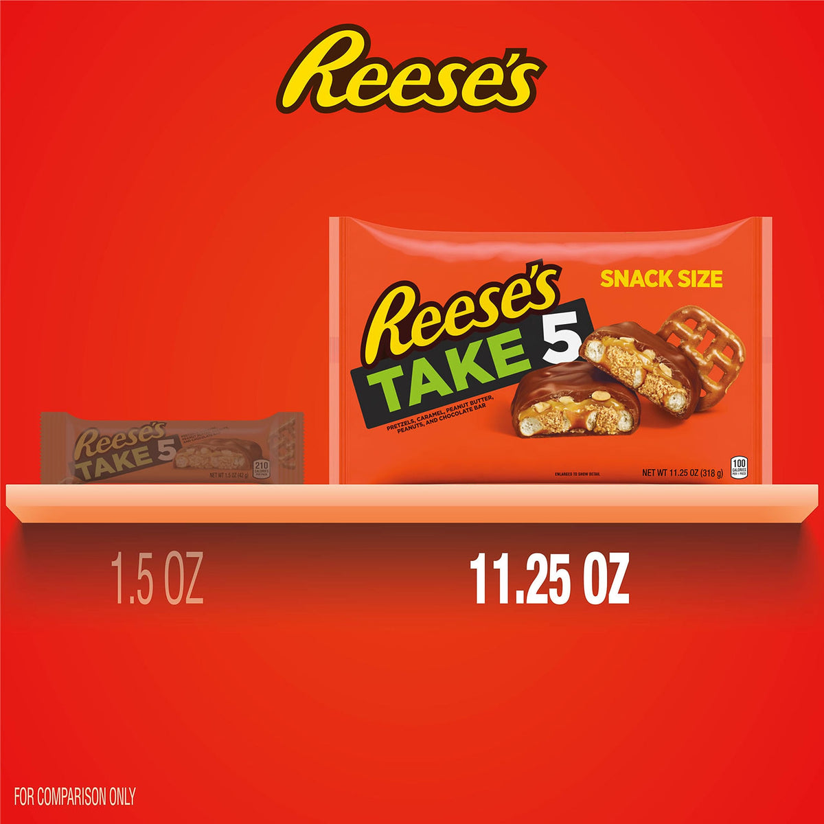 REESES TAKE 5 Pretzel, Peanut and Chocolate Snack Size, Candy Bag, 11.25 oz