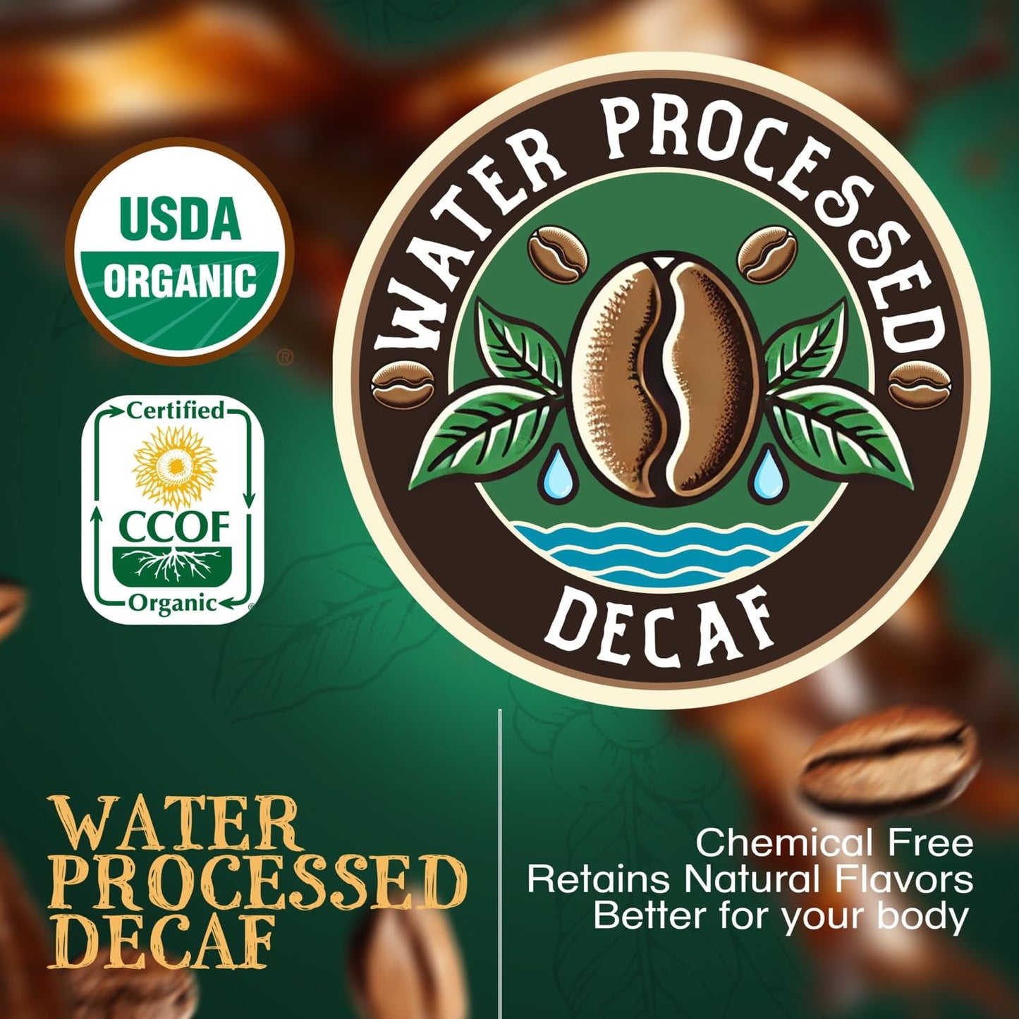 The Bean Organic Coffee Company Water Processed Decaf Egg Nog, Medium Roast, Ground Coffee, 16-Ounce Bag, Caf Molido Tostado O