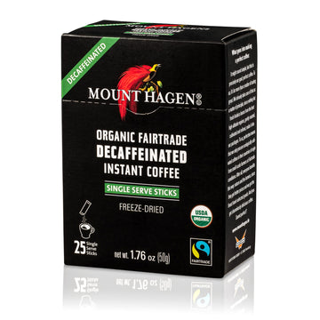 Mount Hagen 25 Count Single Serve Instant Decaf Coffee Packets - 8 pack | Decaffeinated Organic Medium Roast Arabica Beans | Eco