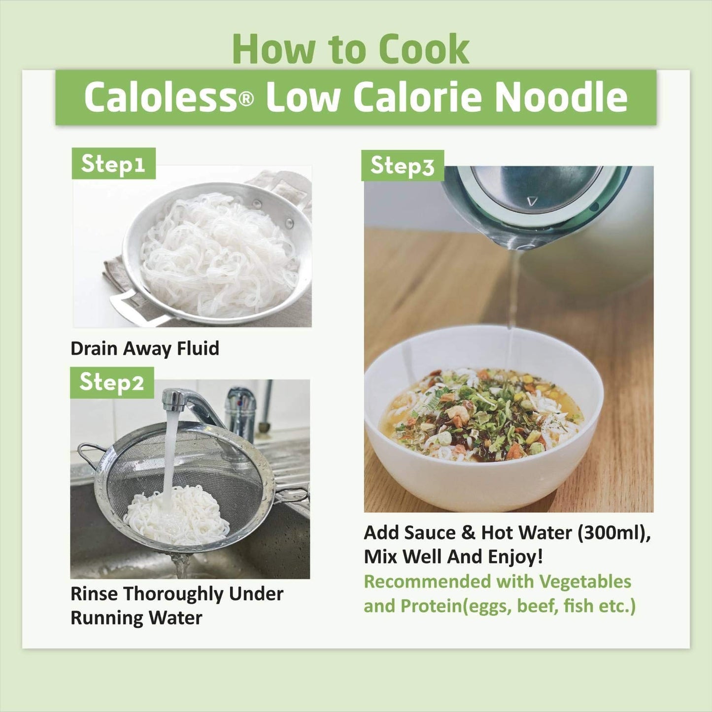 Caloless Konjac Shirataki Noodles 6-Pack, Low Calorie, Gluten Free, Keto Friendly, Chilli & Vinegar Flavor, 13.3 oz