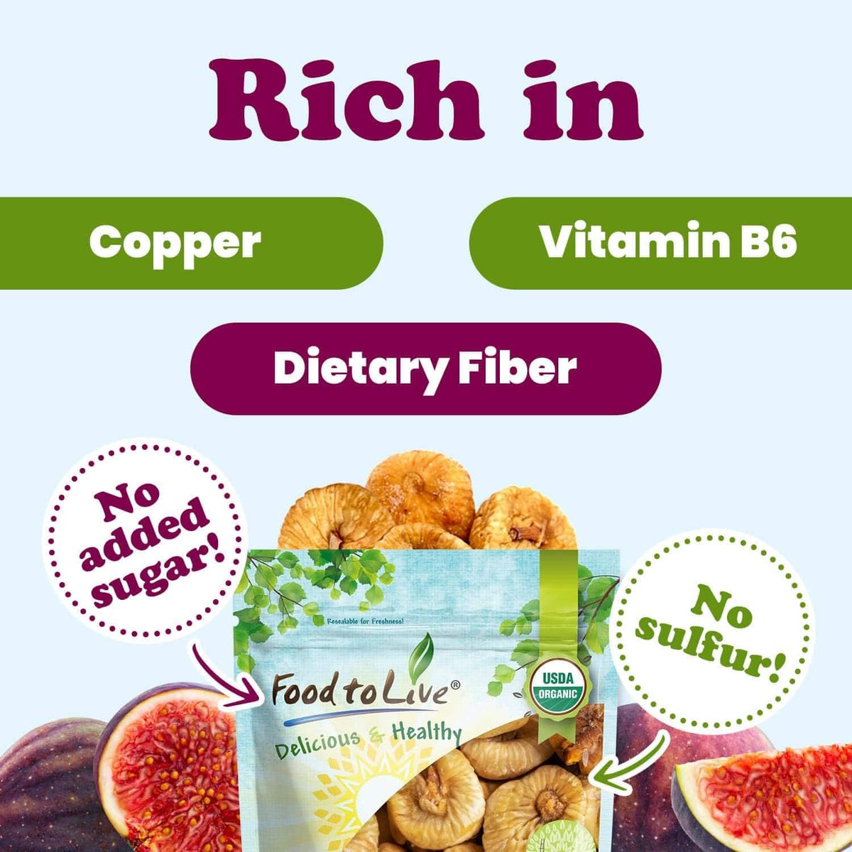 Food To Live Organic Turkish Smyrna Figs, 8 Ounces - Non-Gmo, Sun-Dried, Unsulfured, No Added Sugar, Kosher, Vegan, Bulk