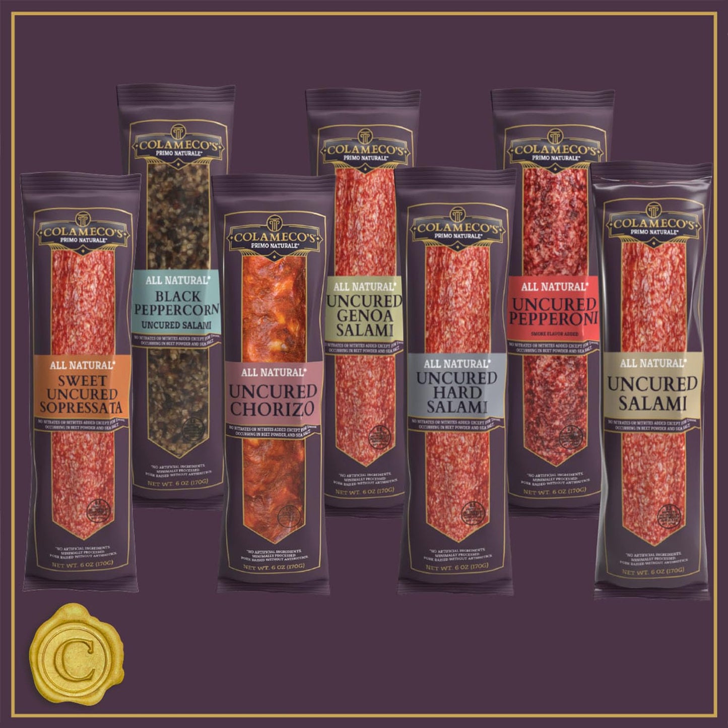 COLAMECOS All Natural Uncured Hard Salami Chub - Gluten-Free, Dairy-Free - Rich Italian Flavor - 6 oz